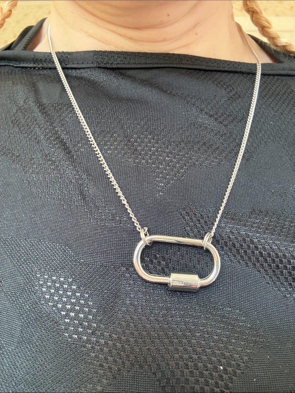 Hand-Crafted Silver Carabiner Pendant Necklace - Silver